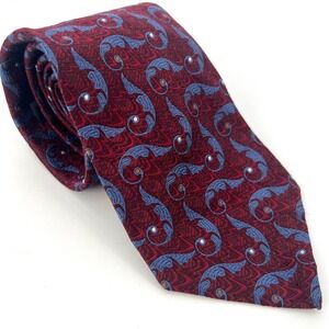 Robert Talbott Seven Fold Tie Burgundy‎ Blue Feather Luxury Elegant
